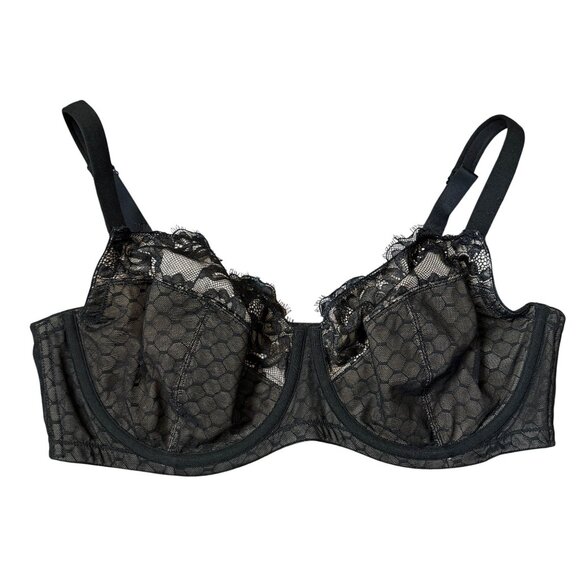 Cacique Unlined Full Coverage Lace Underwired Bra Womens Size 42DD Black Sexy - Picture 1 of 7